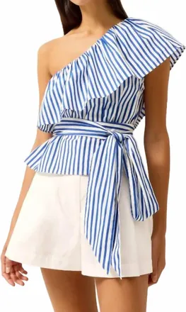 Marie Oliver Idah One-Shoulder Ruffle Top In Surf