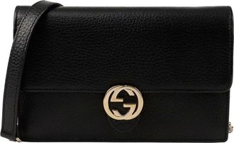 Gucci Black Calfskin Interlocking Mini Wallet On Chain