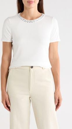 Cyrus Embellished Neck Crew T-Shirt in Bone at Nordstrom Rack, Size X-Large