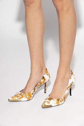 Versace Jeans Couture Heeled Shoes With barocco Pattern, Womens, White