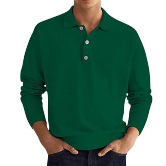 Generic Polo Shirts Mens Solid Color Loose-fit Pullover Tops Turndown Button Collar Polos for Business Casual Outings and Relaxation Long Sleeve Polo Shirt Co