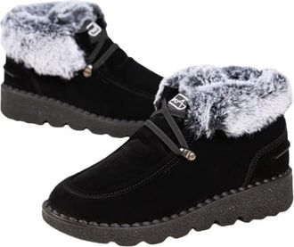 Generic Women Shoes Winter Snow Boots, Cotton-padded Ankle Booties Casual Warm Fur Lined Walking Sneakers House Shoes (Black,9.5)