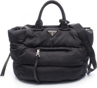 Prada Black Nylon Leather Tote Bag (Pre-Owned)