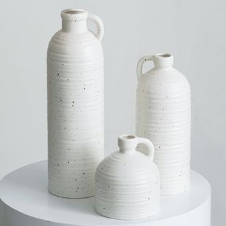OEM Juego De 3 Jarrones Peque&ntilde;os De Cer&aacute;mica Blanca Acanalada, Ideales Para Hierba De La Pampa Y Decoraci&oacute;n R&uacute;stica De Interiores