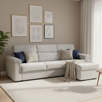 Dmora Sof&aacute; Cama Con Chaise Longue, Desenfundable, Almacenamiento Hecho En Italia, Repelente Al Agua, Multiposici&oacute;n, Convertible En Cama