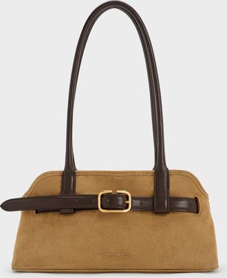 Charles & Keith Victoria Recycled Suede Belted Elongated Shoulder Bag