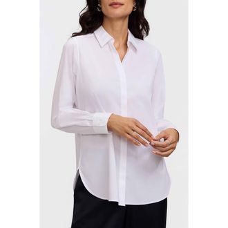 Foxcroft Kylie Non-Iron Cotton Button-Up Shirt in White at Nordstrom, Size 18