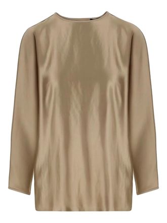 Giorgio Armani satin-finish long-sleeve top - women - Silk - 38 - Neutrals