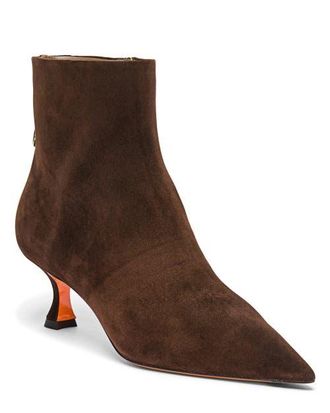 Santoni Womens Suede Mid-Heel Ankle Boot with Back Decorative Strap in Brown at Nordstrom, Size 12
