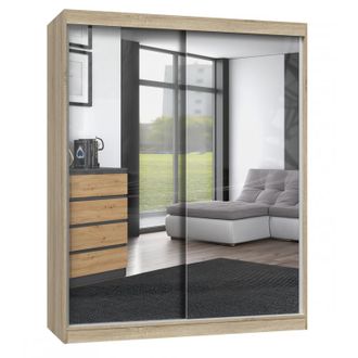 Hucoco Paolo - Armario Con 2 Puertas Correderas - 2 Espejos - L. 160 Cm - Dormitorio Vestidor Con 2 Puertas