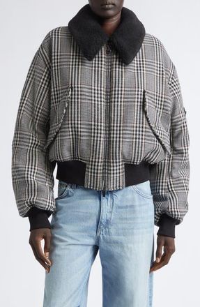 Stella McCartney Plush Trim Plaid Bomber Jacket in Multicolor Grey at Nordstrom, Size 40