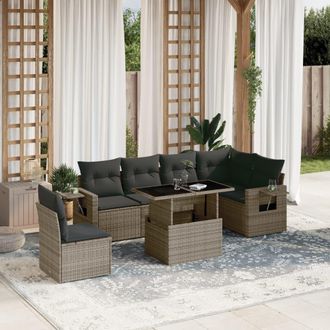 vidaXL Set De Sof&aacute;s De Jard&iacute;n 7 Pzas Con Cojines Rat&aacute;n Sint&eacute;tico Gris Vidaxl