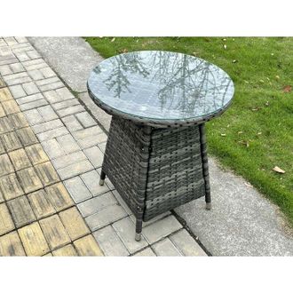 Fimous Fimous - Small Round Outdoor Rattan Dining Table Garden Furniture Accessory Tempered Glass
