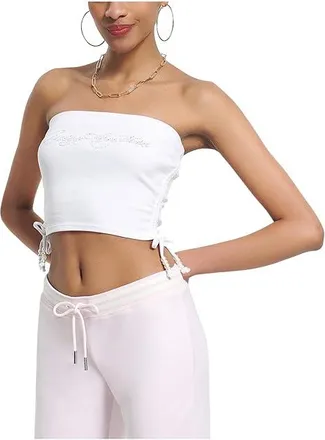 Juicy Couture Rib Tube Top With Ties Womens Clothing White : LG (US 10-12), Cotton/Spandex