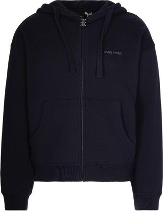 Daily Paper Clothing Boxy Black Hoodie With Adjustable Hood And Embroidered Logo