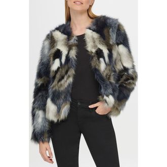 Karl Lagerfeld Faux Fur Shag Jacket in Blue Multi at Nordstrom Rack, Size X-Small