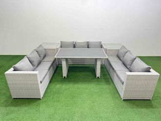 Fimous Patio Outdoor Garden Furniture Sets with Black Glass Top Dining Table in Light Grey