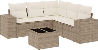 vidaXL Juego De Sof&aacute;s Jard&iacute;n Con Cojines 6 Pzas Rat&aacute;n Sint&eacute;tico Beige Vidaxl