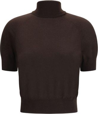 Petar Petrov Womens Turtleneck Short Sleeve Sweater - Dark Brown Cashmere - Size Medium