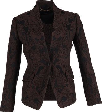 Gucci Pre-owned Womens 2010s Floral-Jacquard Blazer in Brown Wool - Mocha - Size EU 40 (Womens)