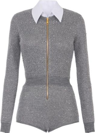 Elisabetta Franchi Gebreide Jumpsuit met Pailletten - Dames - Playsuits - Grijs - M - Pailletten - Jumpsuits & Playsuits