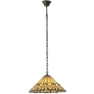 Loops Tiffany Glass Hanging Ceiling Pendant Light Bronze & Amber Floral Shade i00126