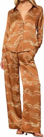 Misa Reshma Wide Leg Pant In Bronze Linear Wave