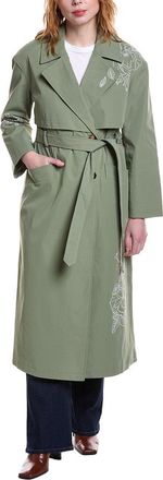 NVLT Nvlt Longline Embroidered Double-Breasted Belted Trench Coat