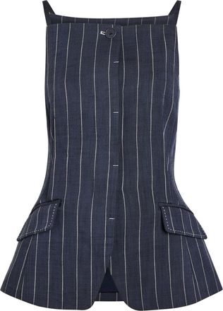 Jonathan Simkhai Edie Pinstriped Woven top - Navy - 12 (UK16 / XL)