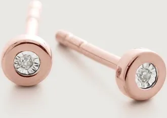 Monica Vinader Rose Gold Linear Diamond Stud Earrings Diamond