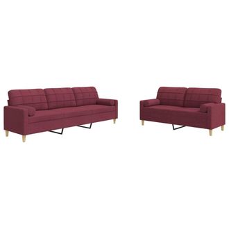 vidaXL Vidaxl Set Di Divani 2 Pz Con Cuscini Decorativi Rosso Vino In Tessuto