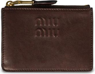 Miu Miu Portacarte in pelle con logo goffrato - Marrone