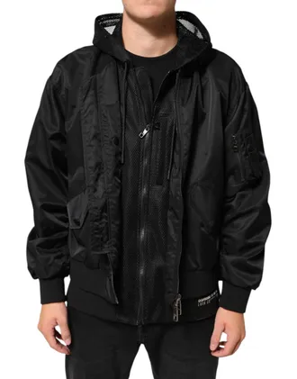 Dolce & Gabbana Nylon Hooded Bomber Jacket - Black