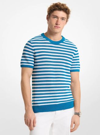 Michael Kors Striped Mesh Cotton Short-Sleeve Sweater