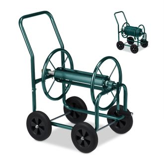 Relaxdays Relaxdays Carro Portamangueras, Hasta 60 M, 4 Ruedas Neum&aacute;ticas, Acoplamiento Por Clic, Soporte Mangueras Metal, Verde