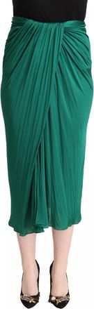 Dolce & Gabbana Dark Green High Waist Midi Skirt Pencil Cut Womens Pleated (Pre-Owned)