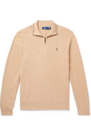 Polo Ralph Lauren Logo-Embroidered Honeycomb-Knit Cotton Half-Zip Sweater