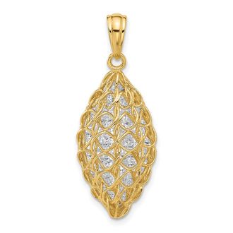 Diamond2Deal 14k Two-tone Gold Polished and Dia-cut Pendant