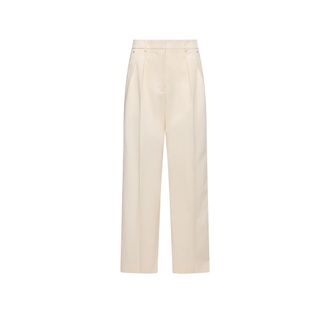 Moncler Moncler Cotton Gabardine Wide-leg Tailored Pants, Women, White, Size: 38