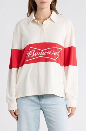 Junk Food Budweiser Logo Long Sleeve Cotton Shirt in White/Red at Nordstrom, Size X-Small