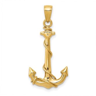 Diamond2Deal 14k Yellow Gold 3D Anchor Rope Pendant