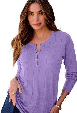 Roaman's Plus Size Drop Needle Henley Lightweight Sweater Knit in Vintage Lavender at Nordstrom, Size Medium