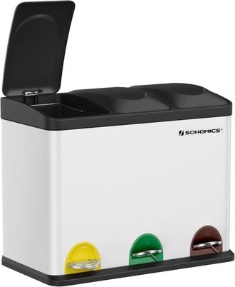 Songmics Cubo de basura de 3 x 15 l de 60,5 x 40,5 x 48,5 cm de color blanco