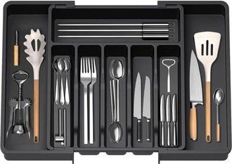 OEM Bandeja Para Cubiertos, Bandeja Extensible Para Cajones, Organizador De Cajones Ajustable Para Cocina, Almacenamiento Compacto De Pl&aacute;stico Para Cuchar