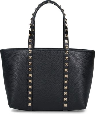 Valentino Garavani ROCKSTUD MINI TOTE IN HAMMERED LEATHER - Valentino Garavani - Woman