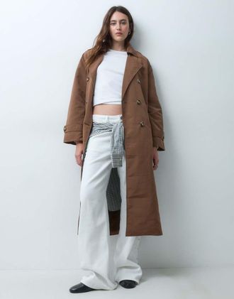 Vero Moda trench con cintura taglio lungo marrone