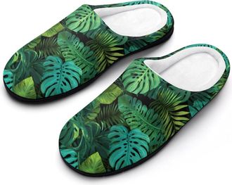 Generic Summer Tropical Palm Leaves Funny Mens Cotton Slippers Soft Non-Slip Rubber Sole House Slipper Indoor Outdoor