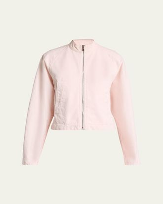 Alaia Curved-Sleeve Denim Zip Jacket