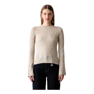 Liu Jo Lam&eacute; Garen Trui - Dames - Ronde hals truien - Beige - L - Katoen - Truien & Vesten