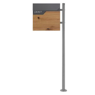 ML Design Ecd Germany Buz&oacute;n De Correo Antracita / Madera Con Soporte Lateral Plateado Para Cartas Con Compartimento Para Peri&oacute;dico 37 X 37 X 11 Cm Acero Inoxida